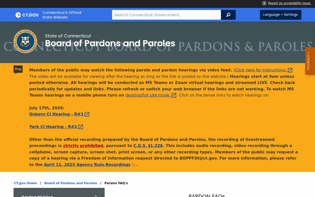 Connecticut absolute pardon and criminal record erasure information