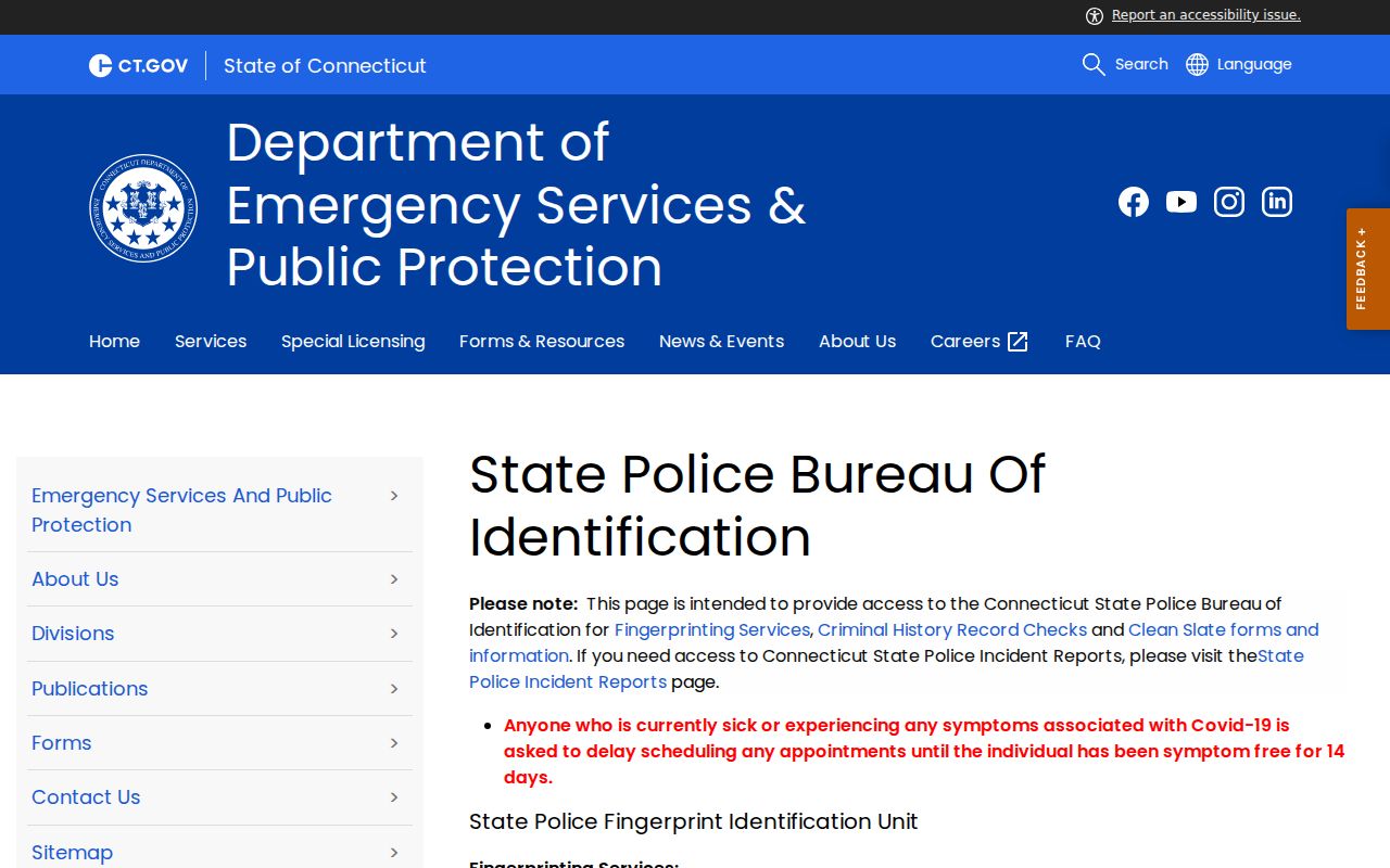 Connecticut SPBI state criminal history record options