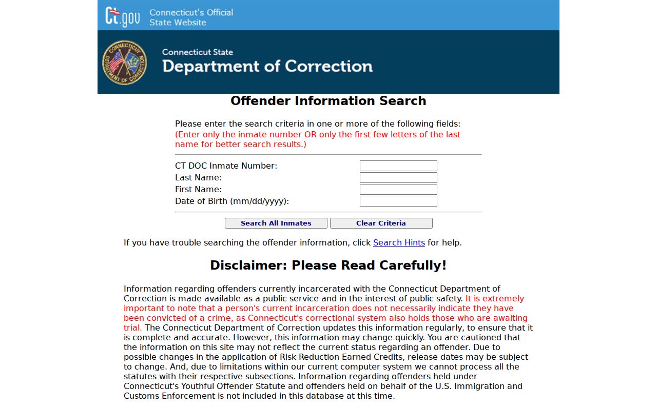 CT DOC custody search for Stratford Town arrest records
