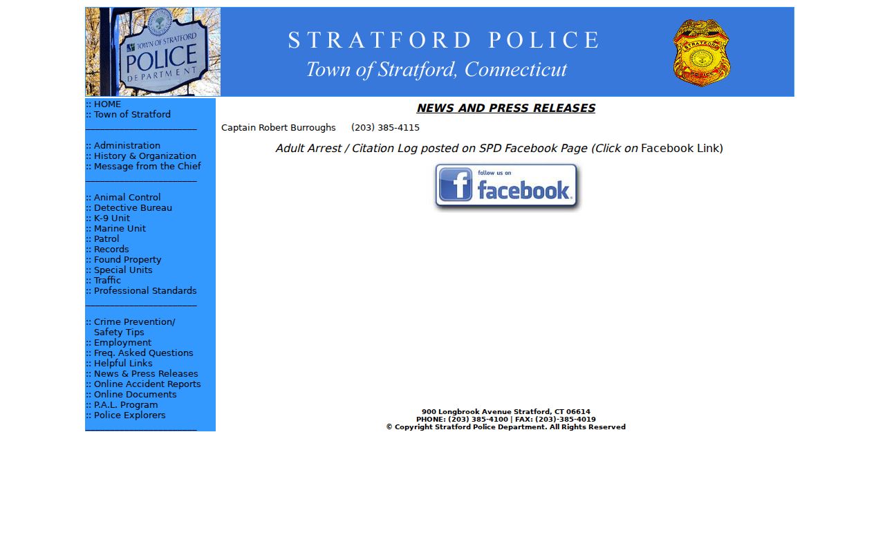 Stratford Town arrest records Adult Arrest and Citation Log gateway