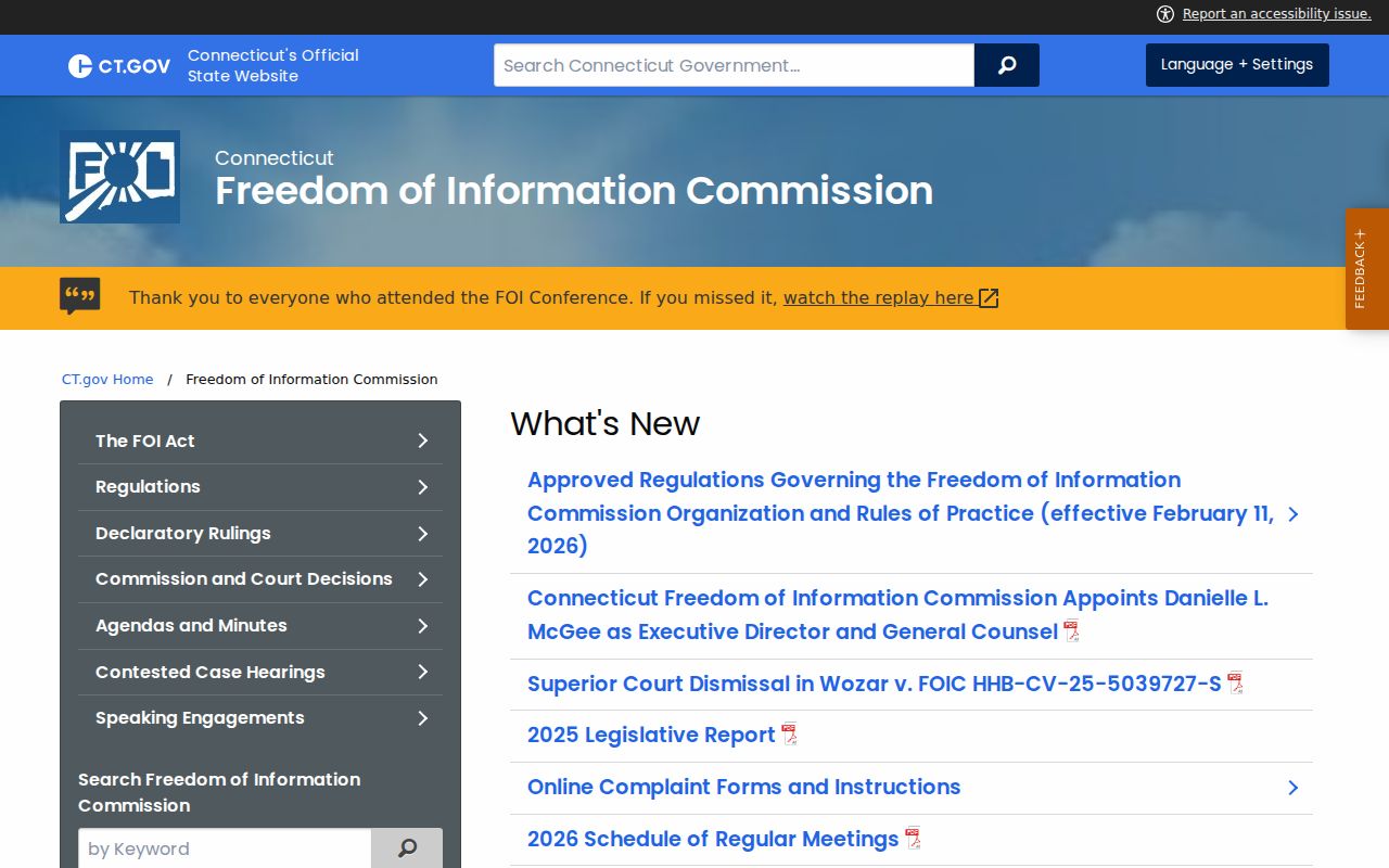 Connecticut Freedom of Information Commission guidance for Stratford record requests