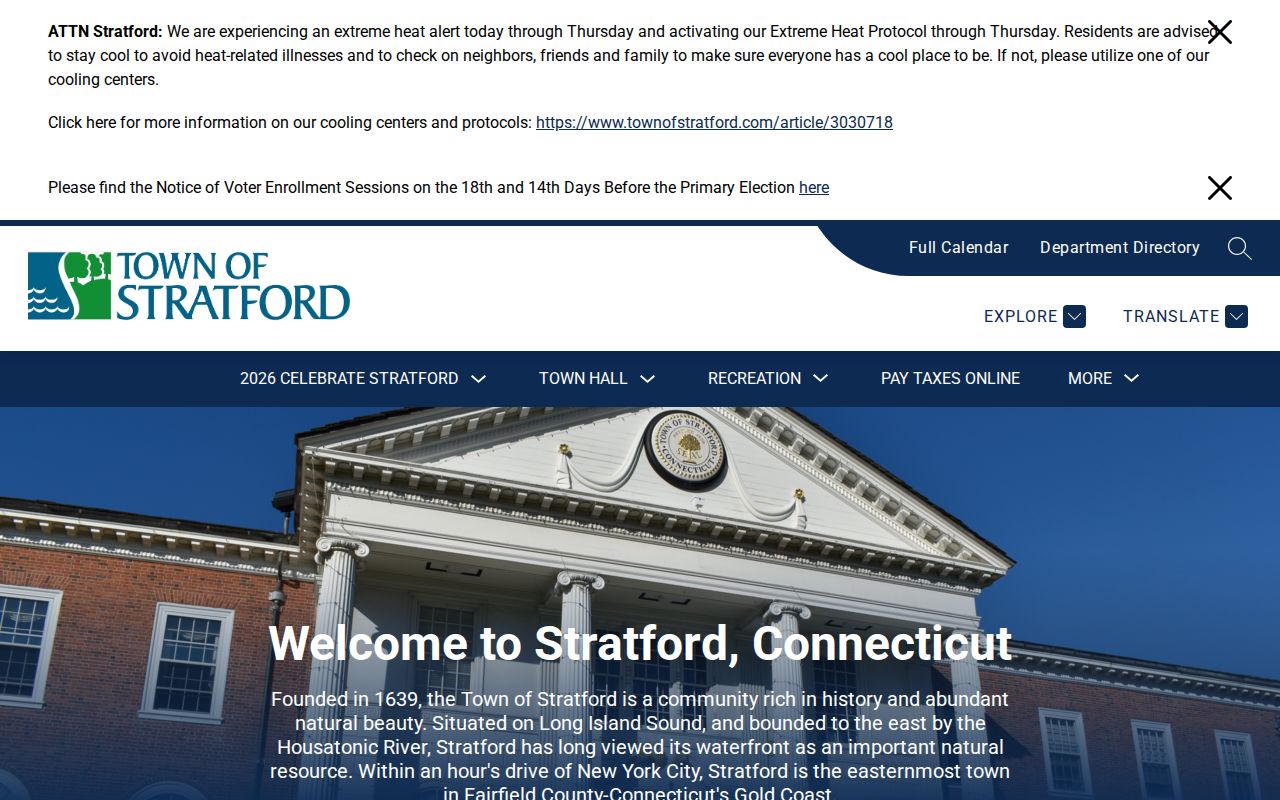 Official Stratford town website with local department and public information links
