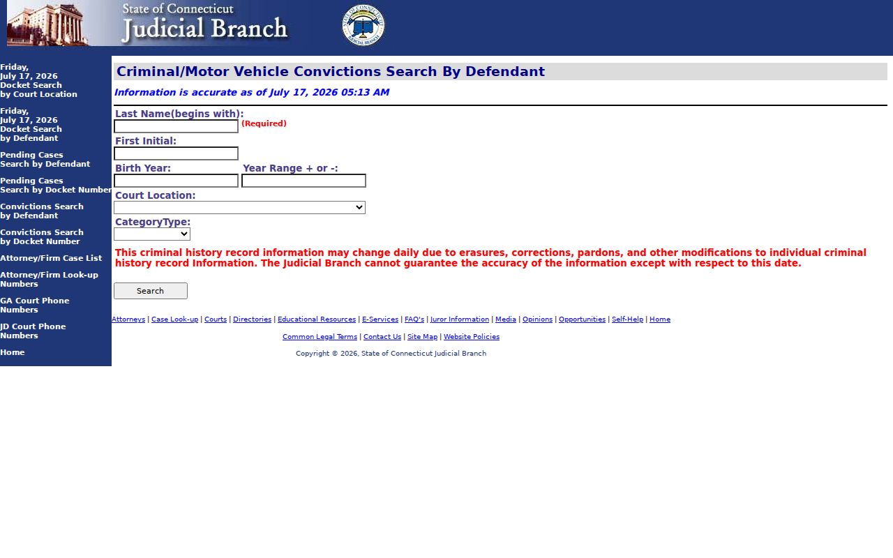 Connecticut disposed criminal case search form