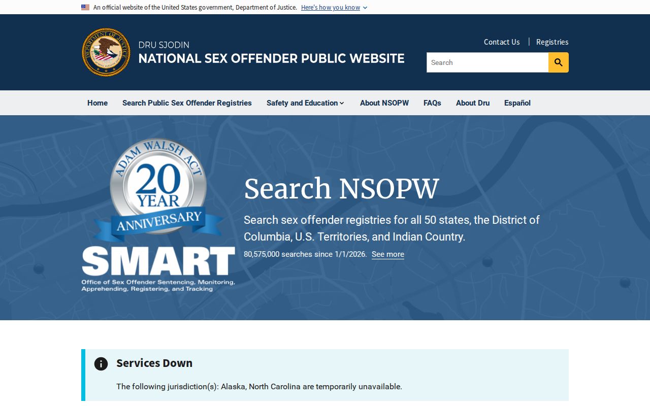 National Sex Offender Public Website search page for a cross-state Stratford registry check